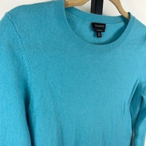 Talbots Sweater Women's Size Medium Blue Pure 100% Cashmere Crewneck Soft - Image 3