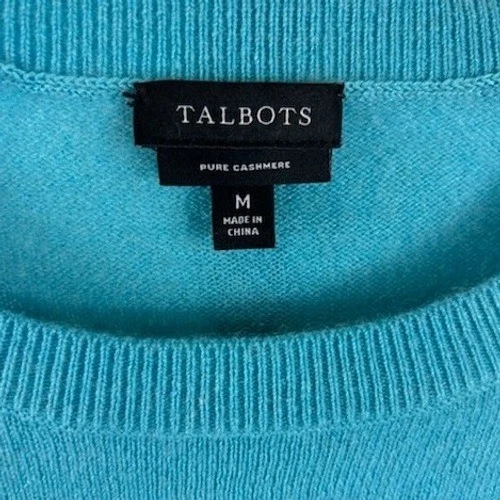 Talbots Sweater Women's Size Medium Blue Pure 100% Cashmere Crewneck Soft - Image 4
