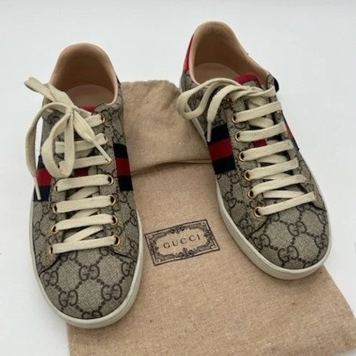Gucci Women's Size 36 US 6 GG Supreme Canvas Ace Sneakers Red Blue Stripe Logo - Image 5