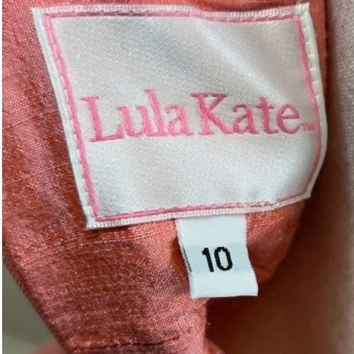 Lula Kate Size 10 Coral Pink Strapless Ruffle Trim Silk Blend Fit Flare Dress - Image 5