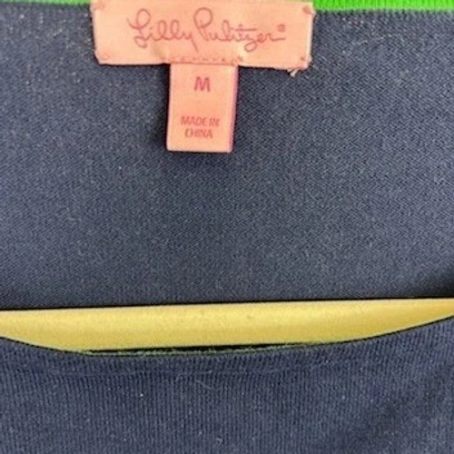 Lilly Pulitzer Sweater Women's Size Medium Navy Pink Green Striped Crew Neck - Image 4
