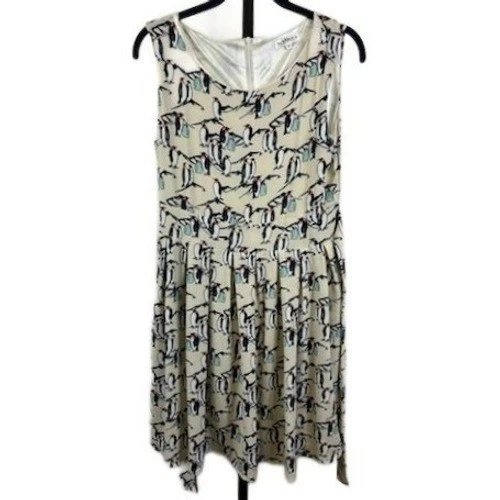 L.A. Soul Penguin Dress Women's Size Medium Beige Print Sleeveless Belted - Image 2