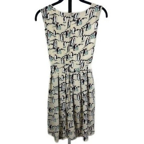 L.A. Soul Penguin Dress Women's Size Medium Beige Print Sleeveless Belted - Image 3