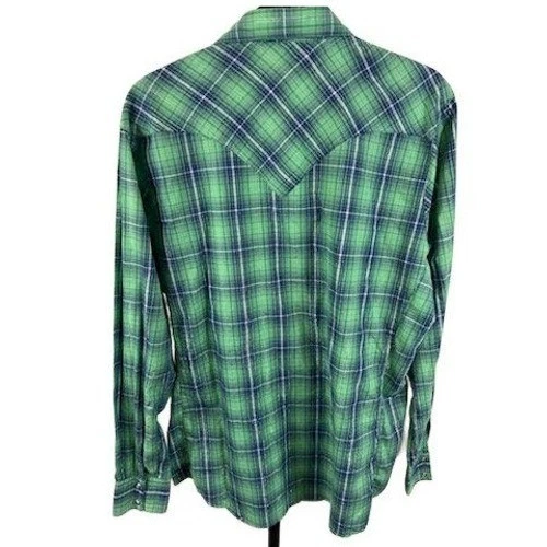 Wrangler Shirt Men's Size XL Green Blue Plaid Western Pearl Snap Long Sleeve - Image 3