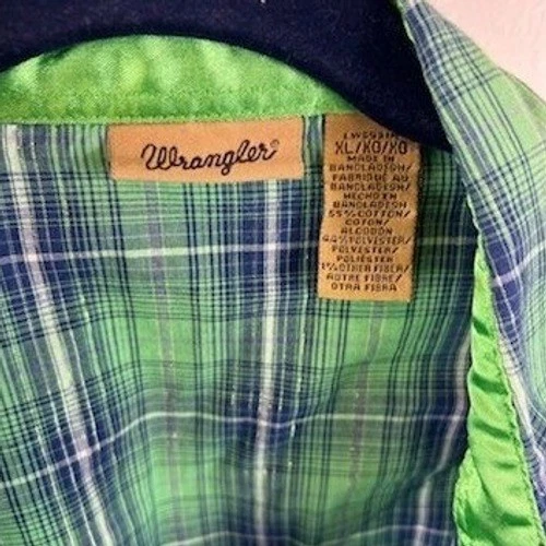 Wrangler Shirt Men's Size XL Green Blue Plaid Western Pearl Snap Long Sleeve - Image 5