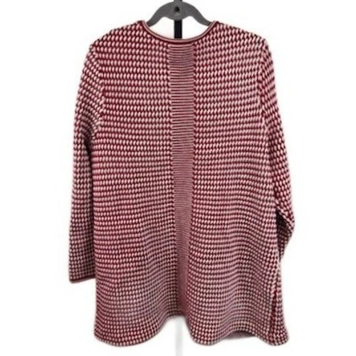 Talbots Sweater Women's Size 2X Red White Geometric Pure Merino Wool Cardigan - Image 3