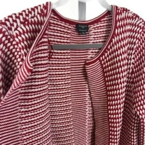 Talbots Sweater Women's Size 2X Red White Geometric Pure Merino Wool Cardigan - Image 4