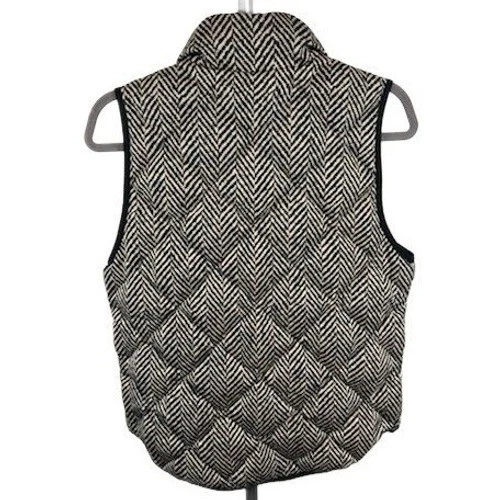 J.Crew Down Puffer Vest Women's Size Small Black Cream Herringbone Full Zip - Image 3