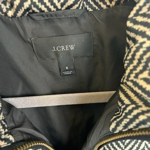 J.Crew Down Puffer Vest Women's Size Small Black Cream Herringbone Full Zip - Image 4