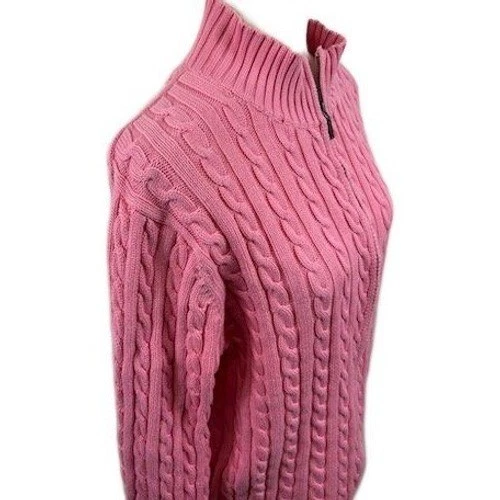 L.L.Bean Sweater Women's Size XL Pink Cable Knit Full Zip 100% Cotton Cardigan - Image 2