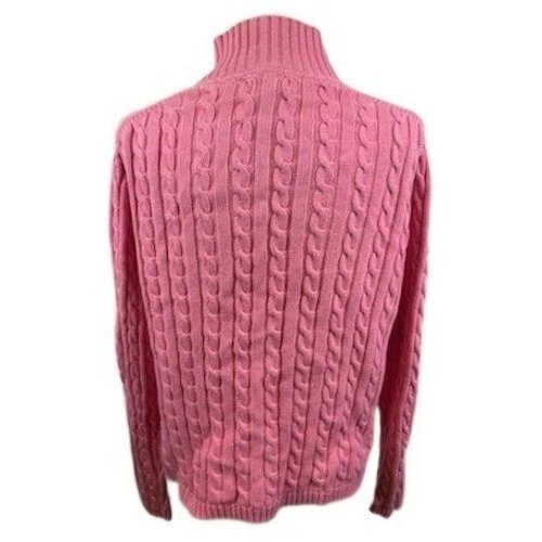 L.L.Bean Sweater Women's Size XL Pink Cable Knit Full Zip 100% Cotton Cardigan - Image 3