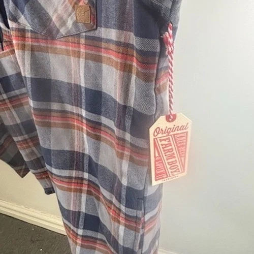 Farm Boy Men's Size Large Red Blue Plaid Flannel Lined Hoodie Shirt Jacket Top - Image 3