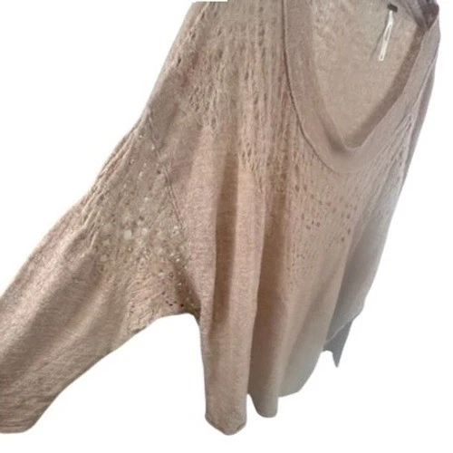Free People Women's Size Large Taupe Oversized Sweater Lace Dolman Sleeve Top - Image 3