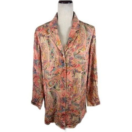Soft Surroundings Paisley Floral Print Button Tunic Blouse Pinks Size