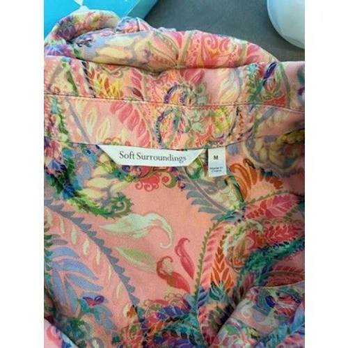 Soft Surroundings Paisley Floral Print Button Tunic Blouse Pinks Size - Image 4