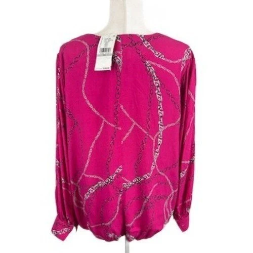 New Karen Kane Pink Hot Blouse Chain Print Long Sleeve Womens Plus Size 1X $168 - Image 3