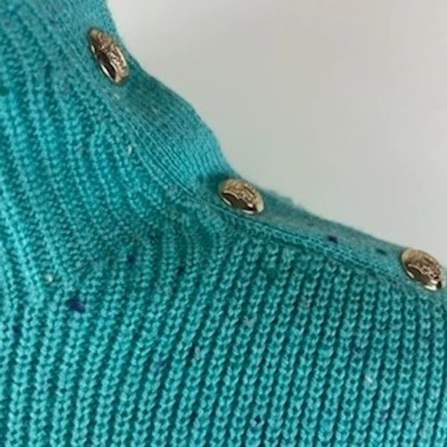 Talbots Women's Blue Sweater Dress Long Sleeve Mock Neck Gold Button Size Large - Image 6