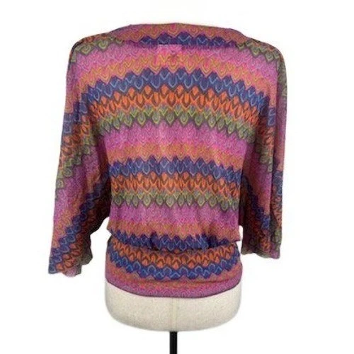 Johnny Heaven Top Chevron Pink Blue Surplice Blouse 3/4 Sleeve Size Medium - Image 3
