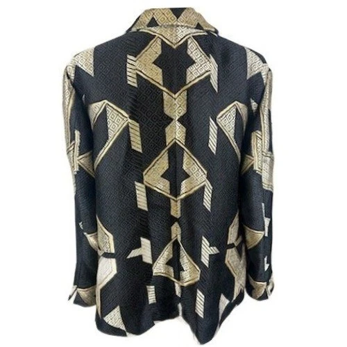 Chico's Black & Gold Geometric Open Front Jacket Blazer Career Party Size 2 - Image 3