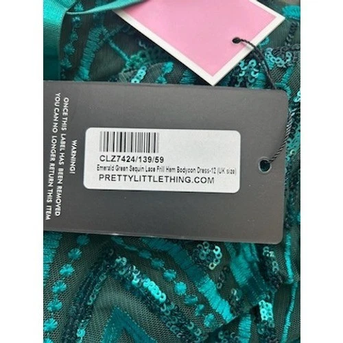 New PrettyLittleThing Mini Dress Emerald Green Sequin Lace Party Cocktail 8 - Image 5