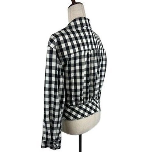 Milly Tie Front Button Shirt Black White Gingham Plaid Checkered Size Medium - Image 3