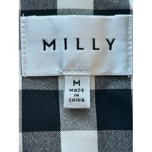 Milly Tie Front Button Shirt Black White Gingham Plaid Checkered Size Medium - Image 4