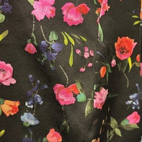 Black Halo Floral Print Metallic Accent Ruffle Hem Bell Sleeve Cocktail Size 4 - Image 5