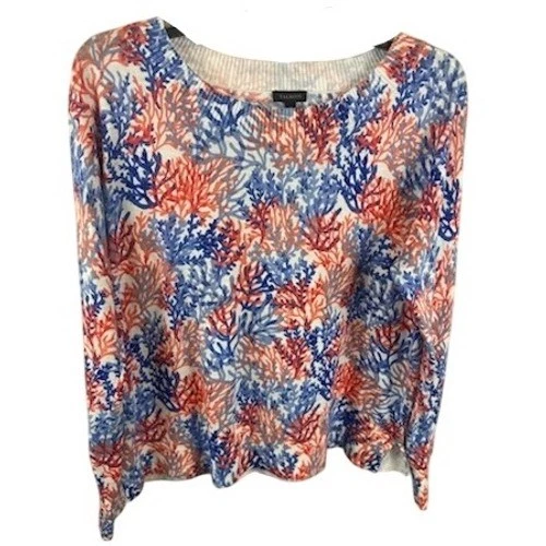 Talbots Coral Reef Print Cotton Sweater Red White Blue Women's Size Medium - Image 2