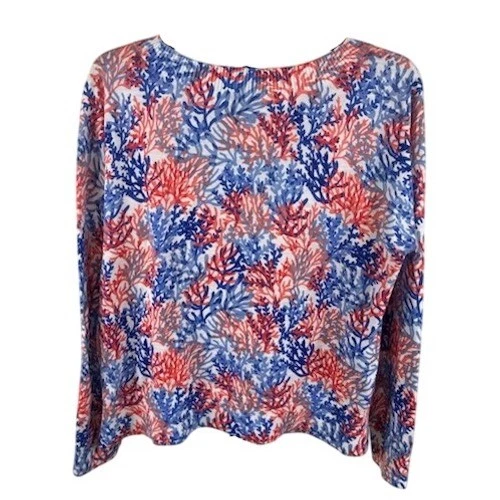 Talbots Coral Reef Print Cotton Sweater Red White Blue Women's Size Medium - Image 3