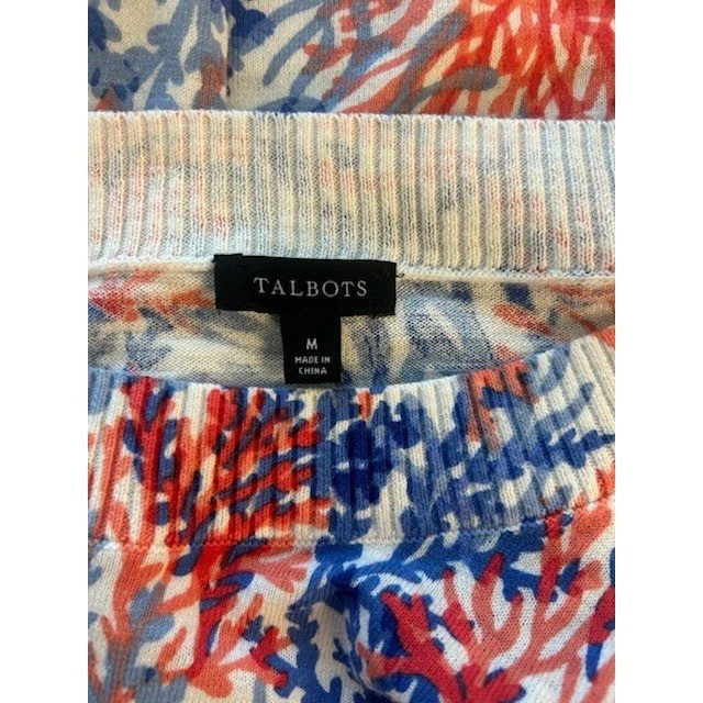 Talbots Coral Reef Print Cotton Sweater Red White Blue Women's Size Medium - Image 4