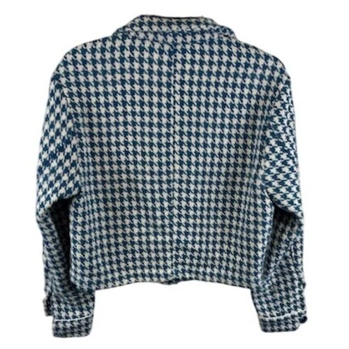 Dolan Left Coast Anthropologie Houndstooth Crop Jacket Blue Check Button Small - Image 2