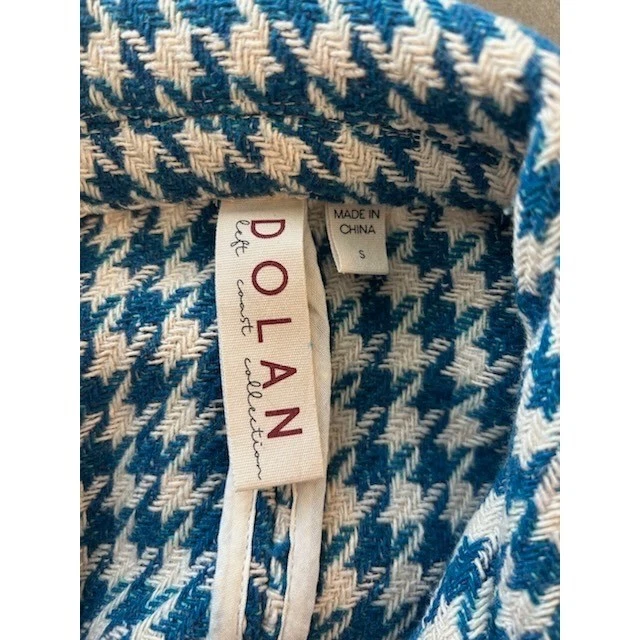 Dolan Left Coast Anthropologie Houndstooth Crop Jacket Blue Check Button Small - Image 3
