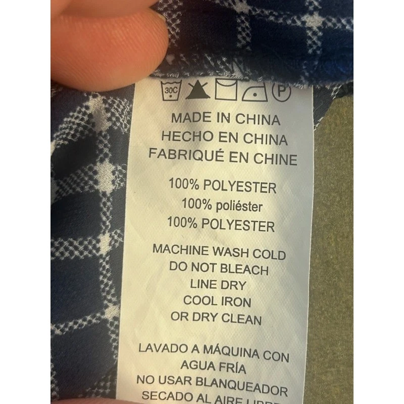 Michael Kors Navy White Plaid Blouse Top Long Sleeve Peplum Size Medium - Image 4