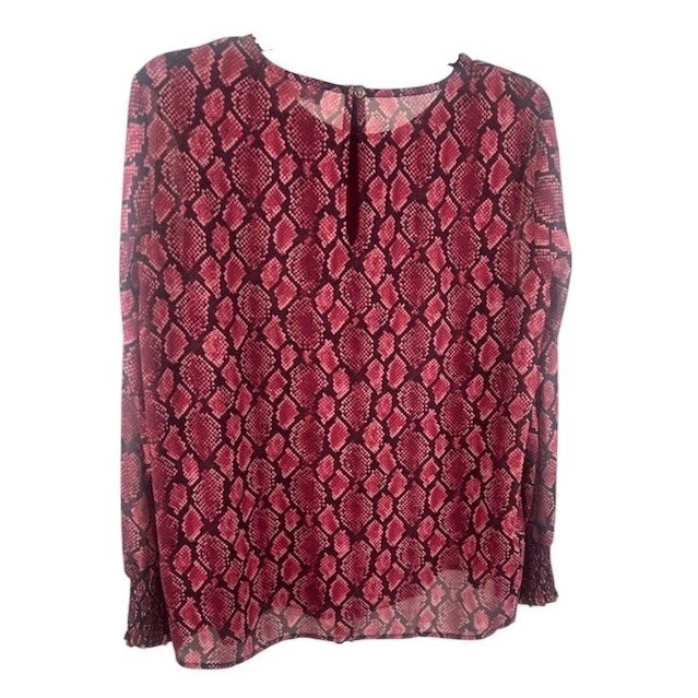 Michael Kors Black Snakeskin Print Blouse Long Sleeve Women's Size Large - Image 2