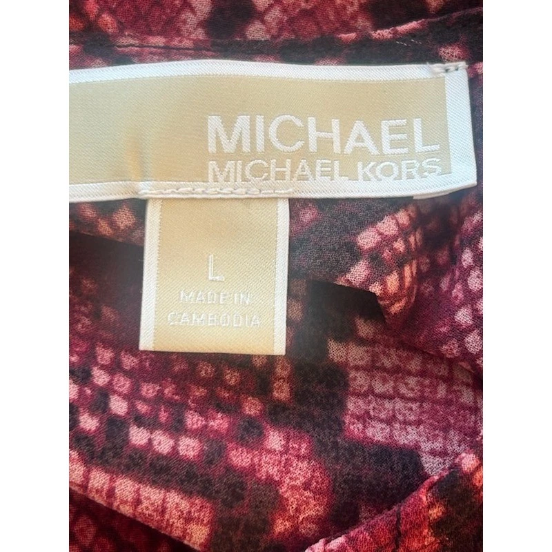 Michael Kors Black Snakeskin Print Blouse Long Sleeve Women's Size Large - Image 3