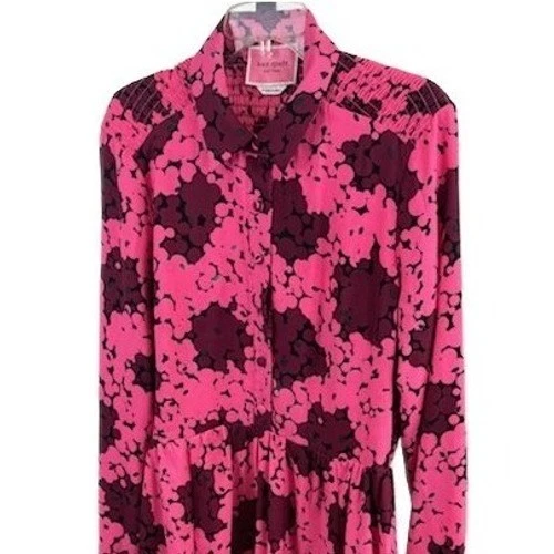 Kate Spade New York Pink Floral Smocked Shirtdress Button Front Size 4 - Image 2