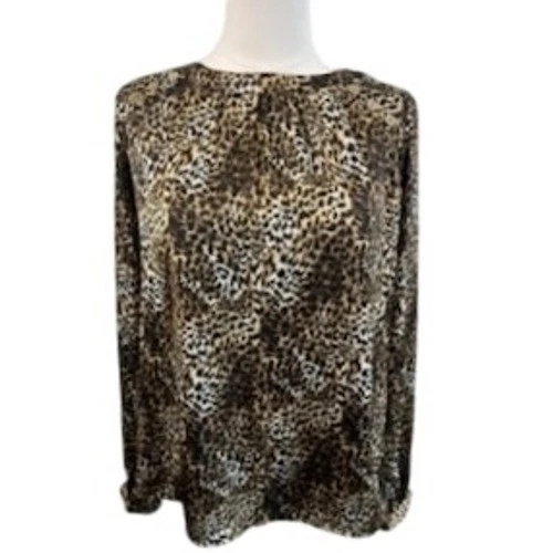 Michael Kors Toffee Leopard Print Long Sleeve Blouse Top Size 6 - Image 2