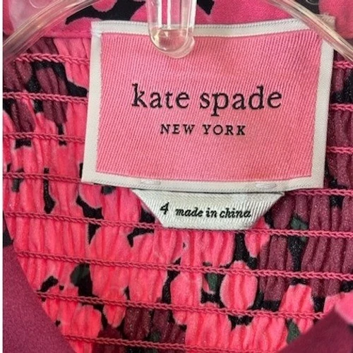 Kate Spade New York Pink Floral Smocked Shirtdress Button Front Size 4 - Image 4