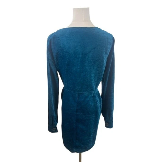 Soft Surroundings Velvet Tunic Top Button Front Long Sleeve Teal Size Medium - Image 3