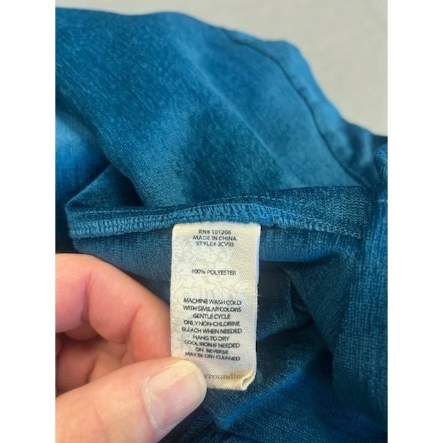 Soft Surroundings Velvet Tunic Top Button Front Long Sleeve Teal Size Medium - Image 5