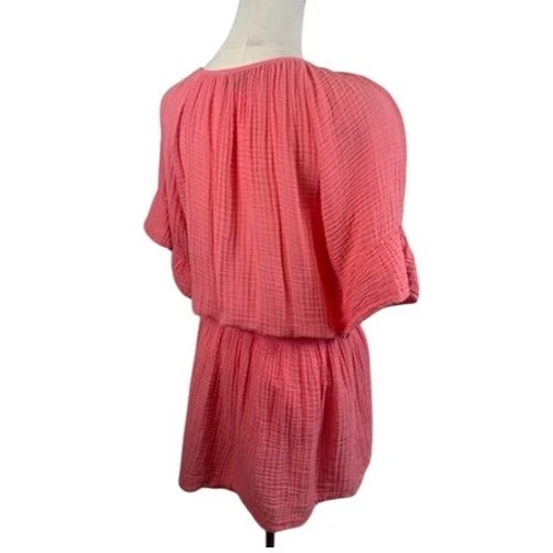 Michael Stars Gauze Tunic Dress V-Neck Bell Sleeve Coral Pink Pink Size Medium - Image 5