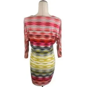Trina Turk Dress Multicolor Wavy Stripe Print V-Neck 3/4 Sleeve Size 0 - Image 3