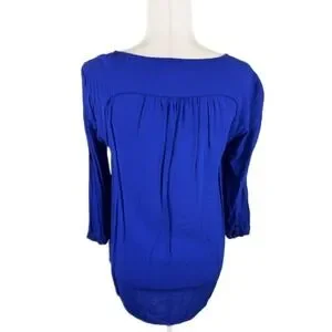 Maeve Anthropologie Blue Eyelet Embroidered 3/4 Sleeve Blouse Top Size 8 - Image 2