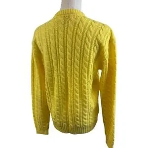 Vintage Susan Bristol Cardigan Sweater Yellow Cable Knit 80s Wool Blend Size XL - Image 3