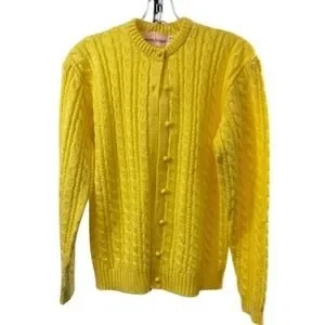 Vintage Susan Bristol Cardigan Sweater Yellow Cable Knit 80s Wool Blend Size XL - Image 4