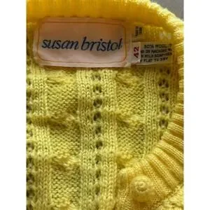 Vintage Susan Bristol Cardigan Sweater Yellow Cable Knit 80s Wool Blend Size XL - Image 5