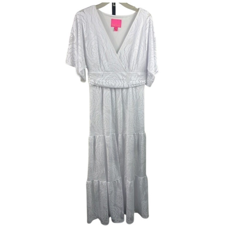 Lilly Pulitzer Maxi Dress Women's Size Medium White Lace V Neck Flutter Sleeve