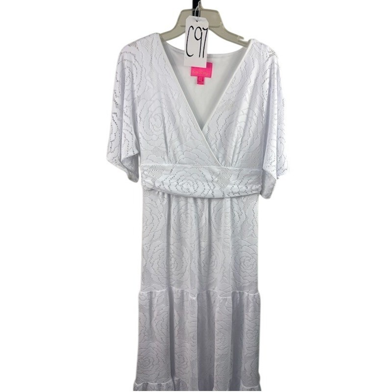 Lilly Pulitzer Maxi Dress Women's Size Medium White Lace V Neck Flutter Sleeve - Image 2