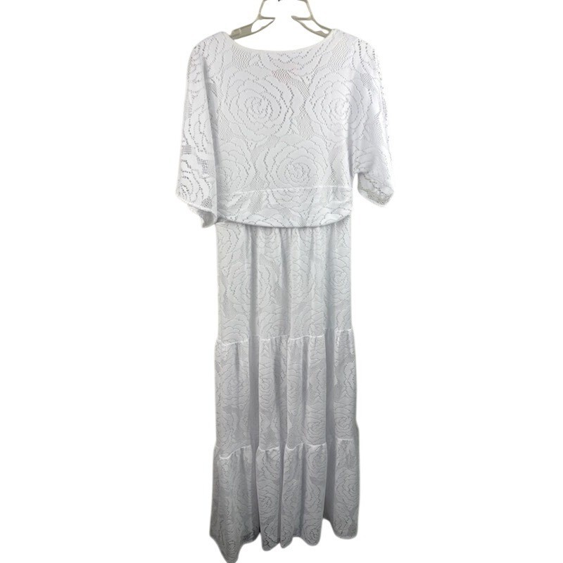 Lilly Pulitzer Maxi Dress Women's Size Medium White Lace V Neck Flutter Sleeve - Image 4