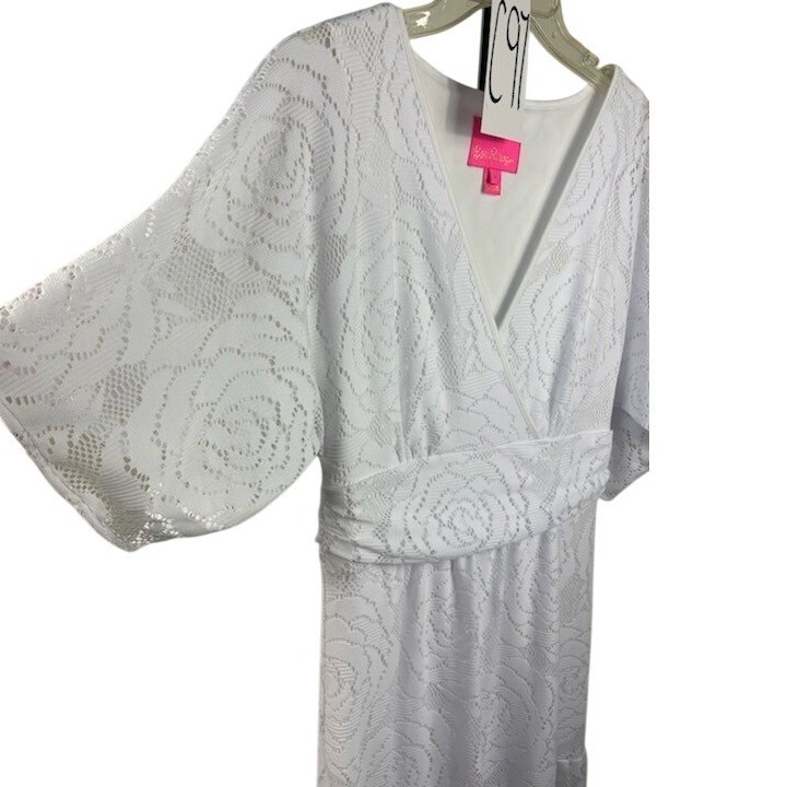 Lilly Pulitzer Maxi Dress Women's Size Medium White Lace V Neck Flutter Sleeve - Image 3
